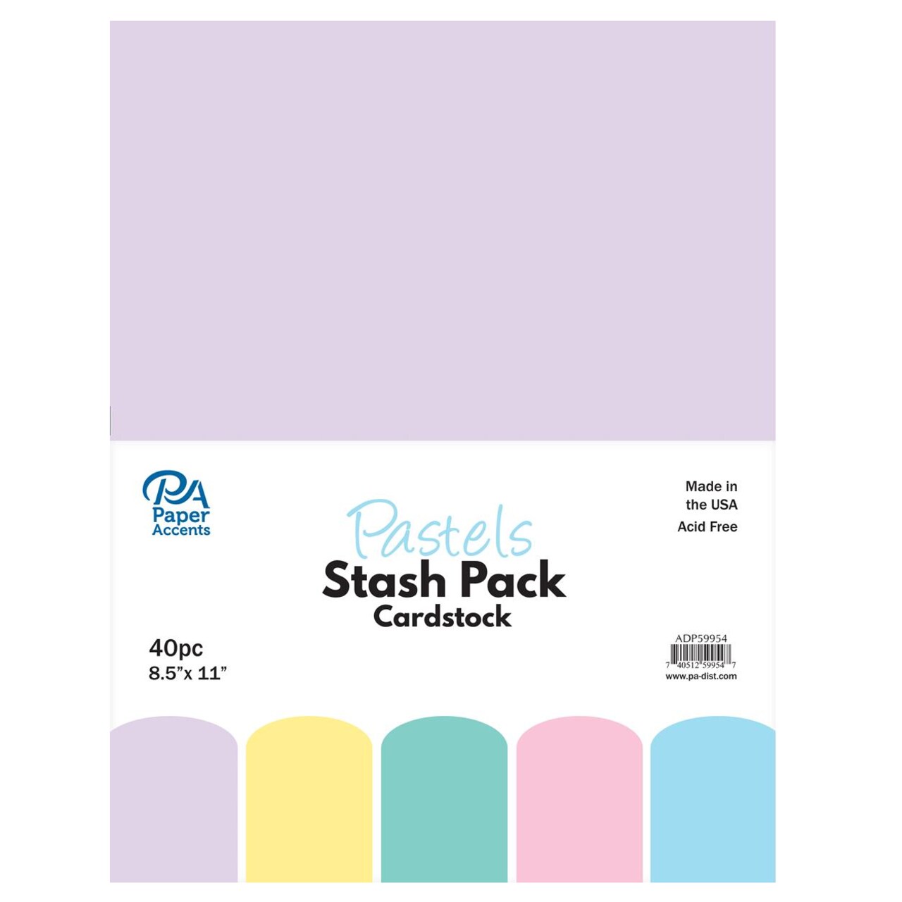 PA Paper Accents Stash Pack Cardstock Pack 8.5" x 11" Pastels, colored cardstock paper for card making, scrapbooking, printing, quilling and crafts, 65lb., 40 pieces